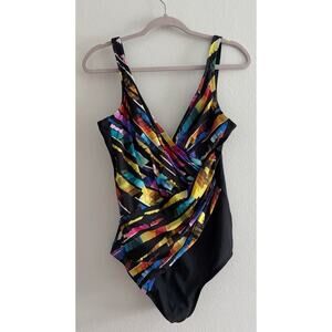 Miraclesuit Multicolored Black Flattering Comfy One Piece Swimsuit US 16